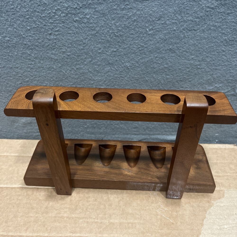 Vintage Duk-IT 6 Pipe Genuine Walnut Wood Stand Rest 10.5" - Picture 5 of 12